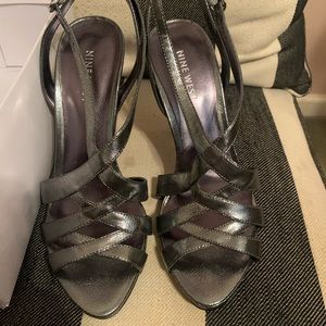 Pewter Nine West Strap Sandal Heels